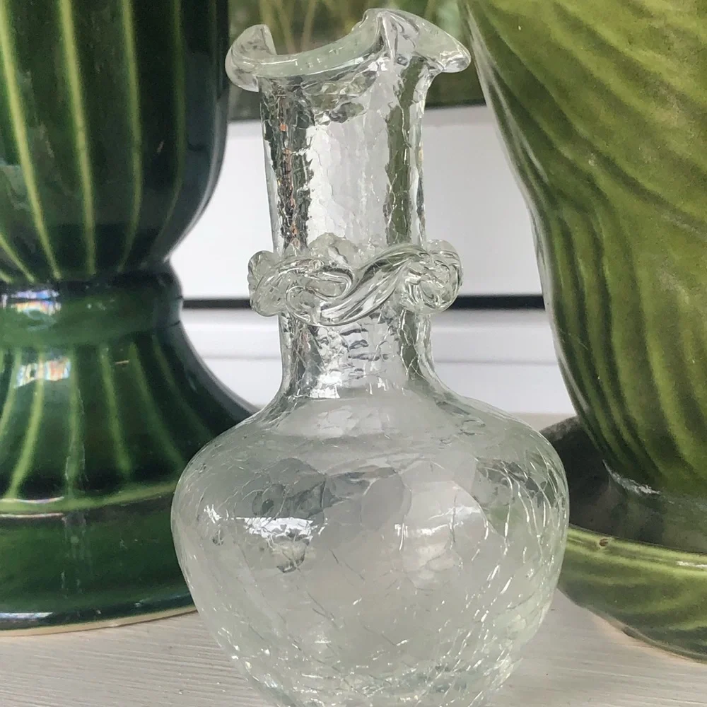 Vintage Hand Blown Crackle Glass Vase